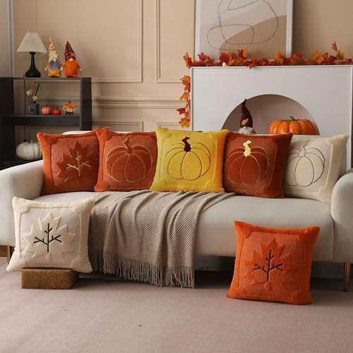 Allorry Fall Pillow Covers 18x18 2 Pack Yellow Pumpkin Home Decor PT010D18