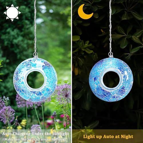 Yinns Solar Bird Feeder, Mosaic Fly Through Bird Feeders for Garden Decor