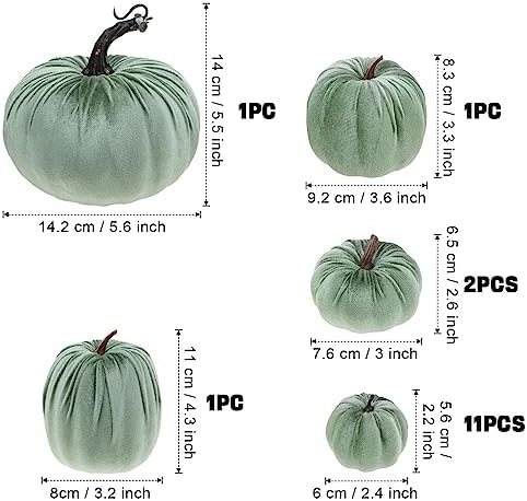 Woration 16pcs Assorted Size Velvet Fake Artificial Pumpkin Ornament