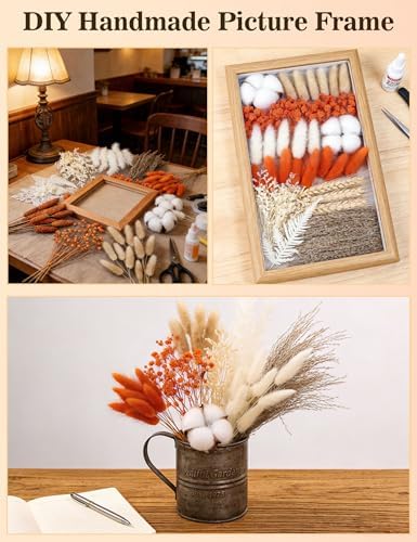xin's convey DIY Natural Preserved Flower Kit Wholesale Preserved Flowers for Vases Stemmed Preserved Flowers Preserved Roses Mini Preserved Cotton Bouquets Fern Leaves Autumn Dried Flowers(Orange)