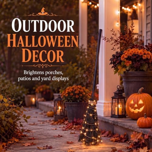 Seenelling 40 Inch Halloween Witch Broom with LED Light, Black
