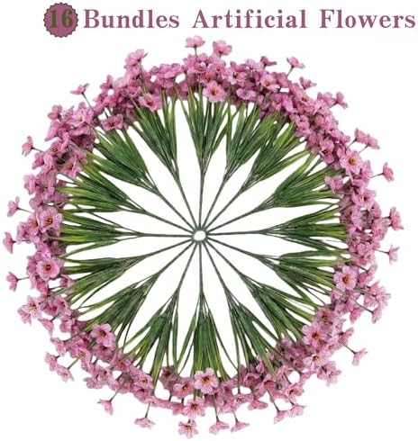 Geegoods 16 Bundles Pink Artificial Mums Flowers for Outdoors
