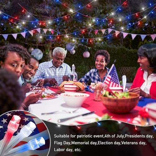 JMEXSUSS Red White and Blue Lights, 200 LED 4th of July Lights Plug in