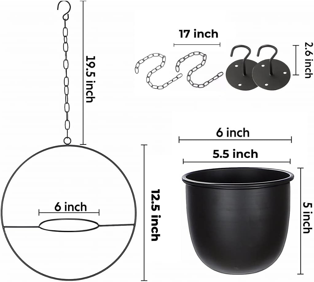 2 Pack Hanging Planter with 5.5" Pot, Metal Hanging Plant Holder | Hanging Planters for Indoor Plants, Hanging Pot