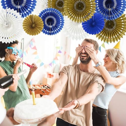 BEISHIDA Honeycomb Round Paper Fan Blue Gold White Hanging Party Decoration