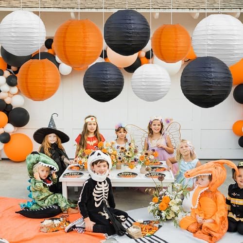 BEISHIDA Black Orange White Paper Lanterns 6/8/10/12Inch Round Chinese Lamp