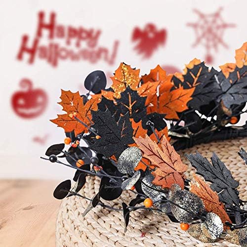 YNYLCHMX 20" Halloween Wreath for Front Door, Golden and Black Maple Leaves
