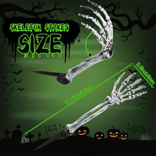 Wonderjune 6 Pcs Skeleton Hands Stakes Halloween Yard Decor, Black White