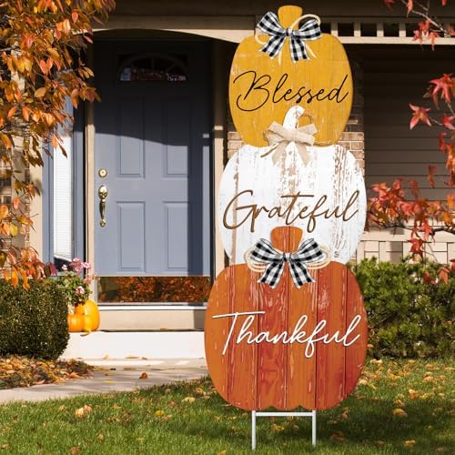 Weysat Fall Outdoor Decor Metal Pumpkin Yard Sign for Porch Lawn Front Door