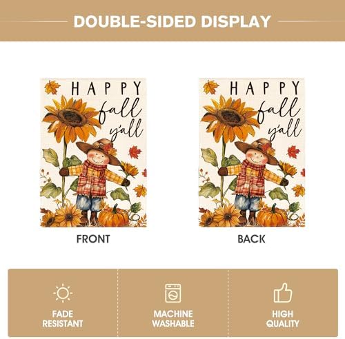 AVOIN colorlife Fall Scarecrow Garden Flag 12x18 Inch for Outside