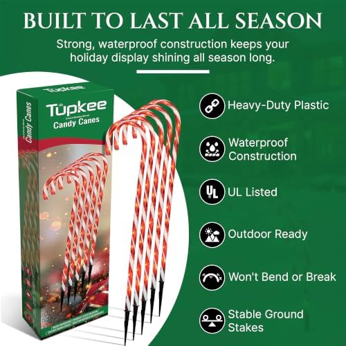 Pre-Lit Candy Cane Decorations -Pathway Christmas Lights, 26-Inches Tall (66 cm), Set of 5, Outdoor Christmas Decorations Yard Candycane Peppermint Lights - 2 Pack (Total 10 Lights)