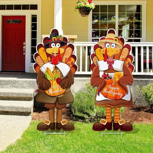 Capoda 2 Pcs Large Thanksgiving Turkey Yard Sign Decor, 29.3 x 12.6in