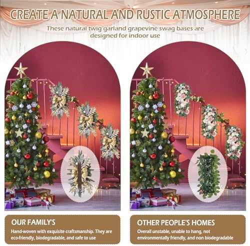 15 Inch Grapevine Swag Wreath Base, Natural Vine Frame, 6 Pack
