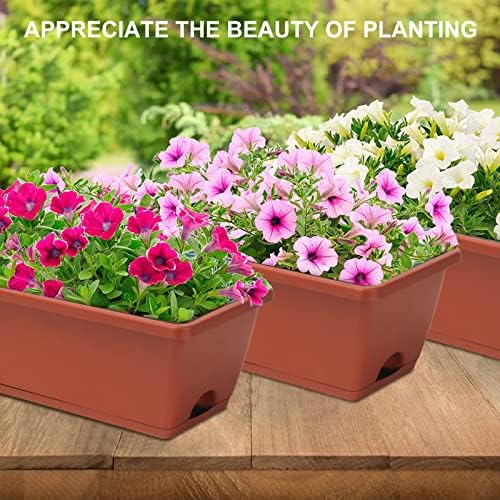 Window Box Planter, 6 Pcs 17" Flower Rectangle Planters Boxes Outdoor, Red