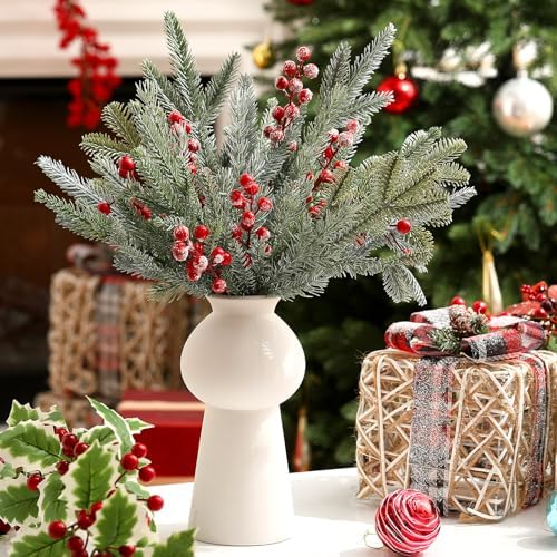 Yunlly 80 Pcs Frosted Pine Picks Artificial Christmas Wreath Stems,Simple