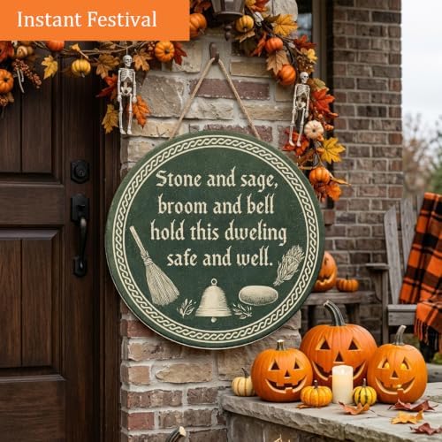 Halloween Decorations Wooden Sign for Home, Witchy House Blessing Sign