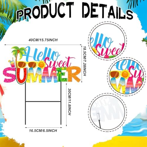 Amyhill Hello Sweet Summer Metal Garden Stakes Hawaiian Style Outdoor Yard Decorations with Stakes Tropical Beach Pool Decor Sign for Home Lawn Porch Backyard Holiday Decor
