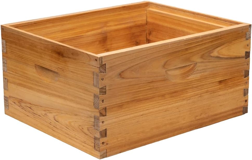 BeeCastle Heavy Wax Coated Unassembled Langstroth Deep/Brood Box with Frames and Beeswax Coated Foundation Sheet (10