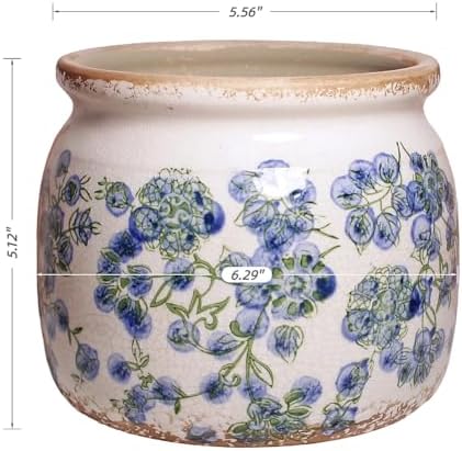 Vintage Cottage Ceramic Planters, French Flower Pot & Vase with Drainage