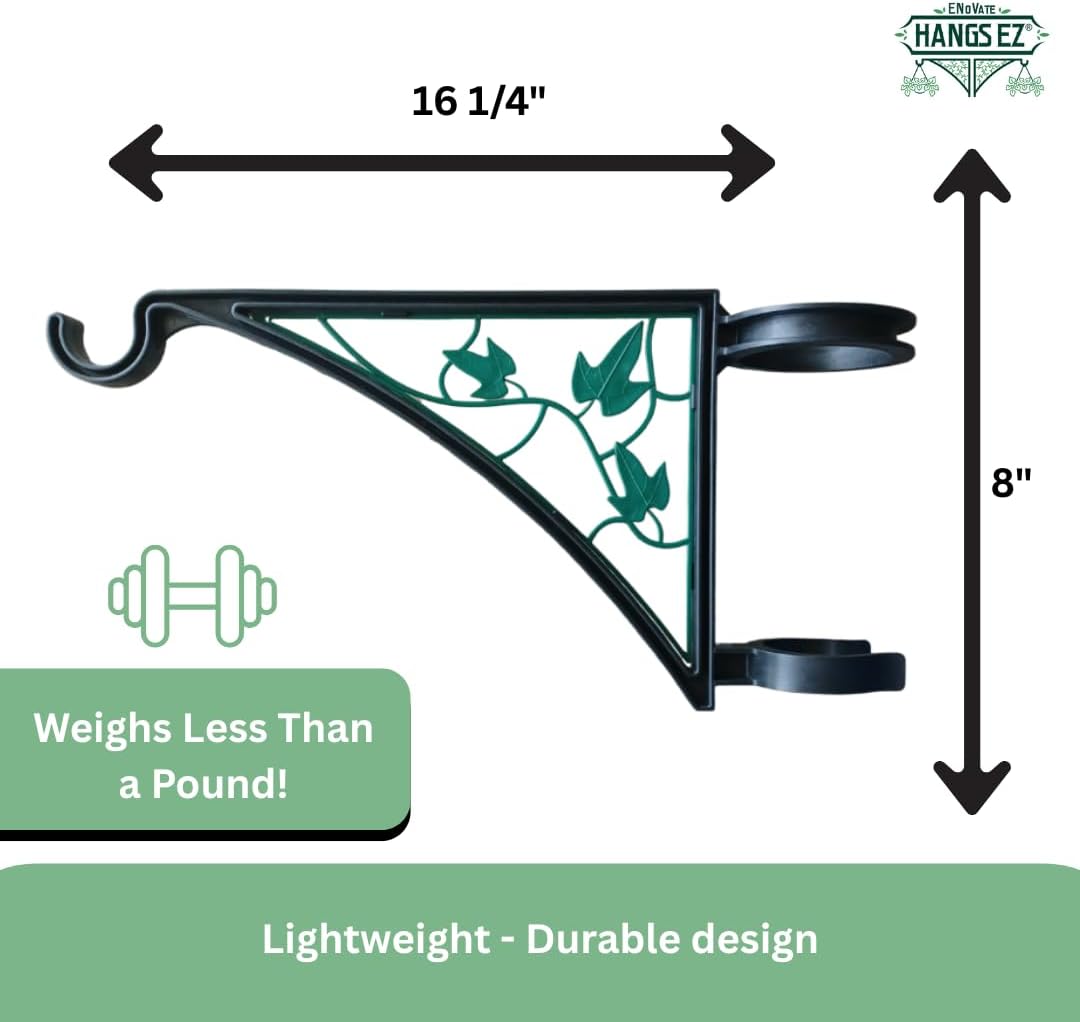 2 PCS Fence Post Hangers with Green Ivy Inserts(Plant Hanger, Garden Hook) Fits 2 3/8" Diameter Posts