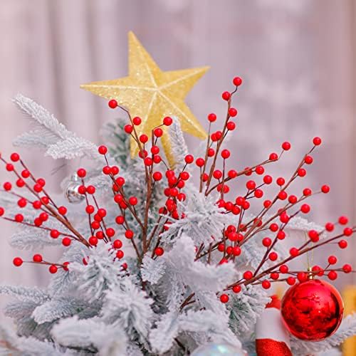 Red Holly Berry Stems for Christmas Tree,Total of 900 Red Berries,13.8in 36Pack Berry Stems, Hand Made Christmas Decor,Artificial Burgundy Berries, Christmas Picks