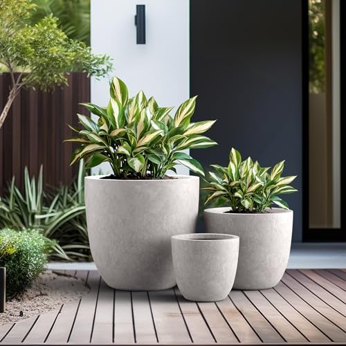 Kante Set of 3 CON Gray Concrete Bowl Planters 18" 14" 10" Dia
