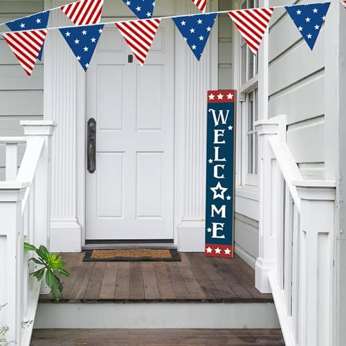 Patriotic Wooden Porch Sign 47" 4th of July Independence Day Large Welcome Sign Memorial Day Vertical Indoor Outdoor Standing Sign For Garden Home Yard Farmhouse