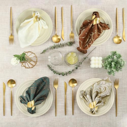 Gold Napkin Rings Set of 12, Solid Metal Laurel Leaf Table Decor