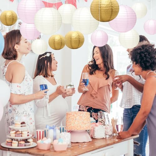 21Pcs Paper Lanterns, 4-10in Round Hanging Decor for Wedding Birthday