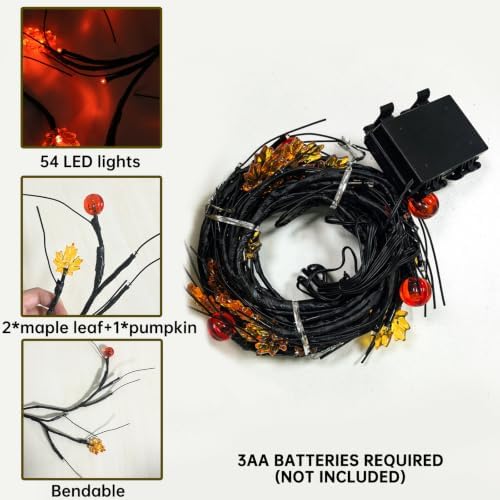 Halloween Willow Vine Branch Light, Pumpkin Maple Leaf Orange Light