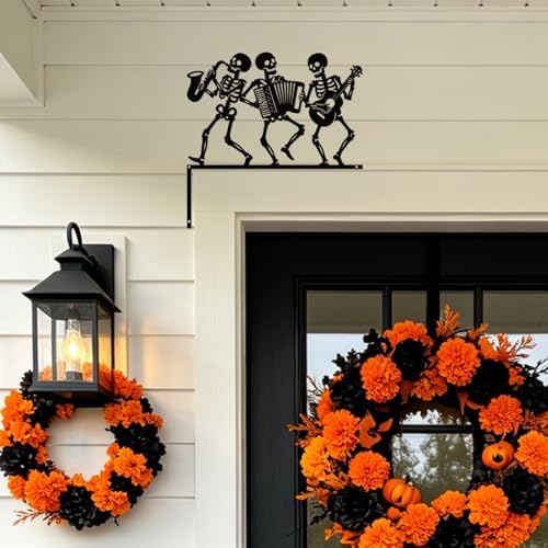 CUTHOLLOW Halloween Skull Band Door Topper Sign Wall Art Decor