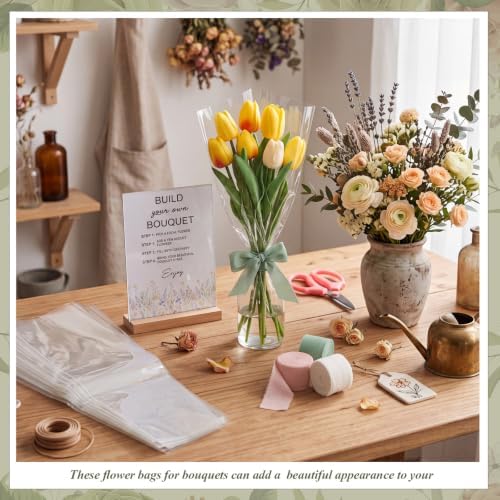 Tinlade 75 Pcs Flower Bar Kit Bouquet Wrapping Bags Sign Scissors Ribbons