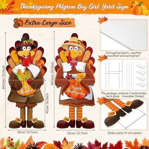 Capoda 2 Pcs Large Thanksgiving Turkey Yard Sign Decor, 29.3 x 12.6in