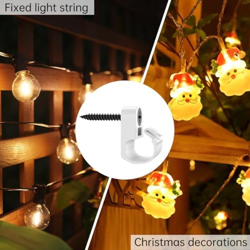 50 pcs,Lighting Hanger Clips for Christmas Lights,Screw-in Clips for Hanging LED Fairy Lights and Wires,Plastic,White