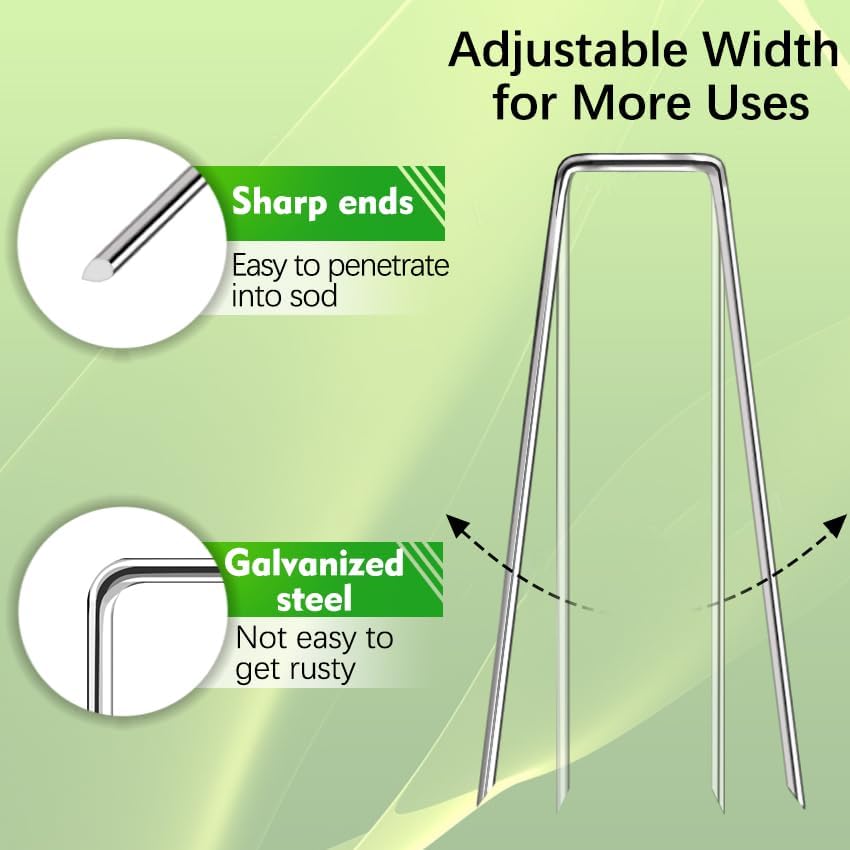 200 Pack Landscape Staples 4 Inch 12 Gauge Garden Stakes Galvanized Garden Staples Ground Pins Anti-Rust Ground Stakes