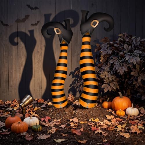 Tudomro 2 Pcs Metal Upside Down Witch Leg Halloween Outdoor Decor, Orange