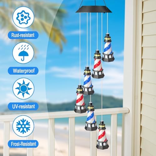 Solar Lighthouse Wind Chimes,Color Changing LED Dangler Mobiles for Outside