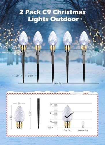 2 Pack Strawberry C9 Christmas Pathway Lights Outdoor, Total 34.8FT 20 LED
