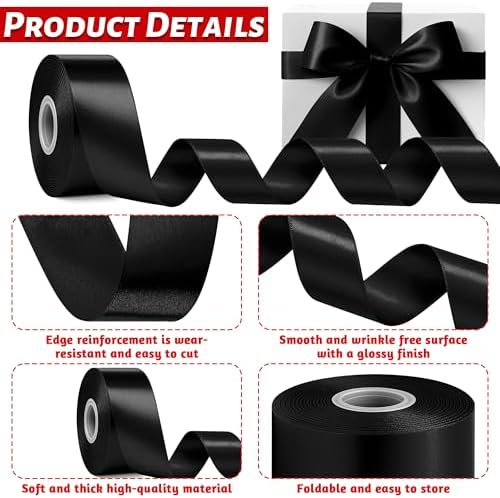 30 Yards 1 1/2 in Black Satin Ribbon for Gift Wrapping Halloween Decoration