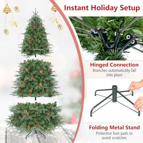 Goplus 7ft Pre-Lit Artificial Christmas Tree with 460 Lights, Hinged