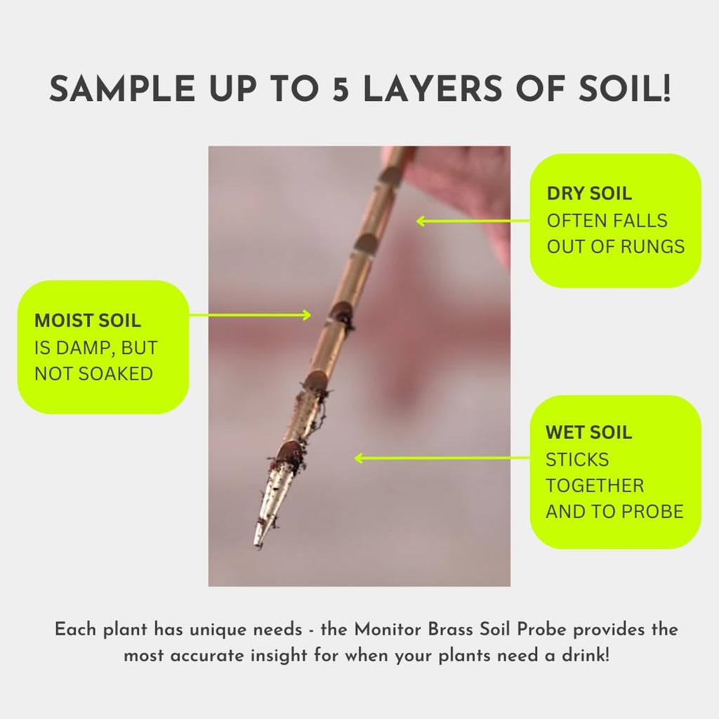 Monitor Brass Soil Probe, Soil Sampler and Plant Moisture Meter, No Batteries Required, Root Aerator and Plant Water