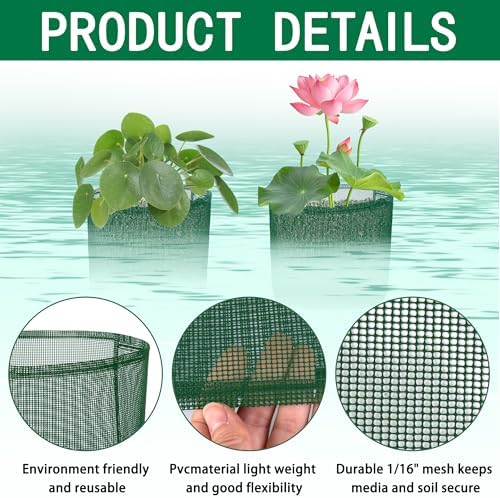 EBaokuup 4 Pcs Aquatic Pond Planting Bags-7" Reusable Mesh Water Garden Pond Plant Pot-Breathable Green Square Lily Plant Pots for Pond Bog Plant Garden Terrestrial Plant