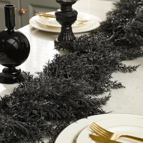 Dingion 2 Pack 9 ft Halloween Black Artificial Cedar Garland