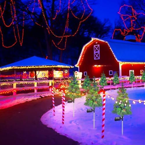 8PCS Solar Christmas Tree Garden Stake Lights Waterproof Christmas Decorations Tree Lights Outdoor Xmas Tree Light Christmas décor Pathway Lights Patio Yard（8PCS）