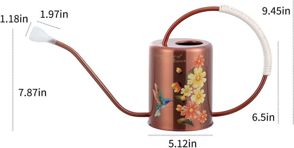 68oz Bronze Stainless Steel Watering Can, Hummingbird Pattern & 2 Sprayers