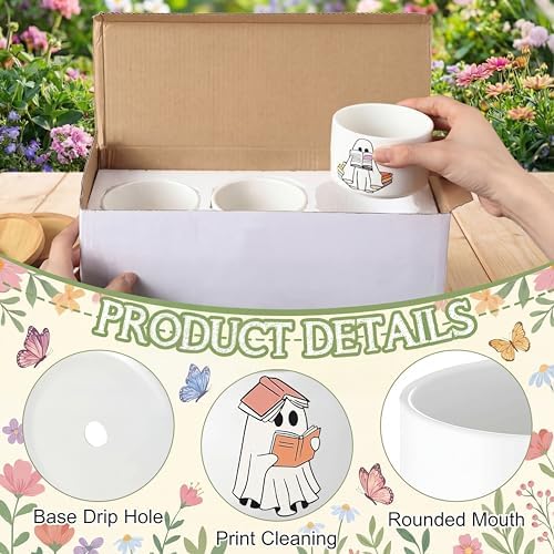 Mimorou 3 Pcs Ghost Succulent Planters Pots, Boo Basket Stuffers for Women