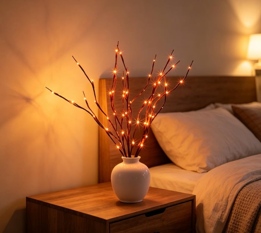 DK177 4Pack Led Branch Light Battery Operated Lighted Branch Vase Filler Willow Tree Artificial Little Twig Power Brown 30 Inch 20 LED for Home Romantic Decoration, 4Pack Orenge-Light