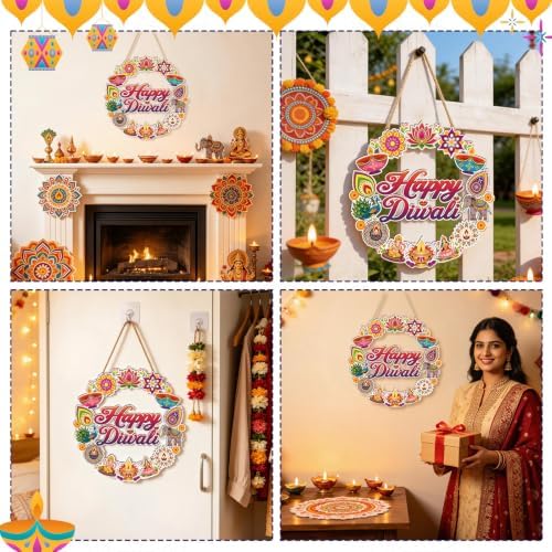 Happy Diwali Decorations Diwali Wreath Hangings Sign for Front Door