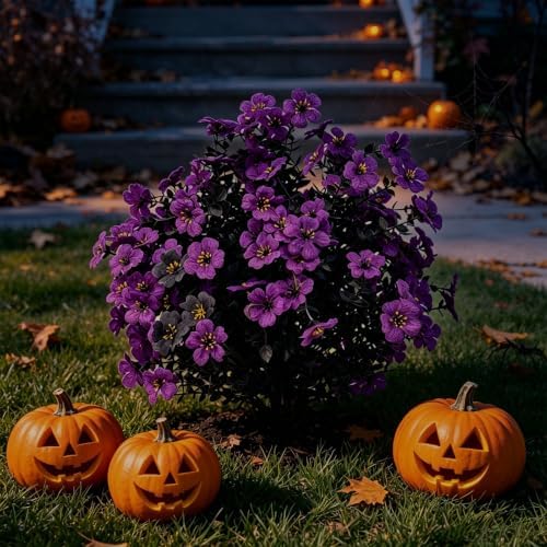 Halloween Artificial Flowers with Ground Stake, 22 inch Halloween Artificial Topiary Ball Flowers for Outdoor Witch Purple