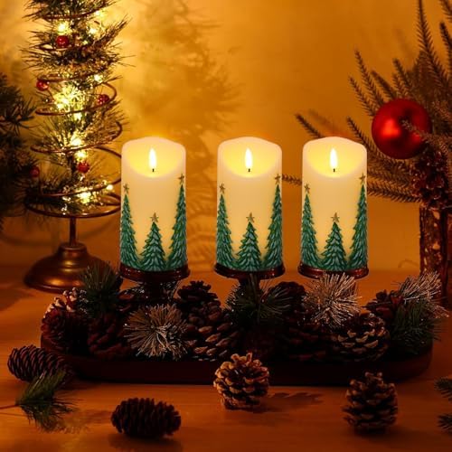 Eldnacele Christmas Flameless Pillar Candles Battery Operated with 6H Timer